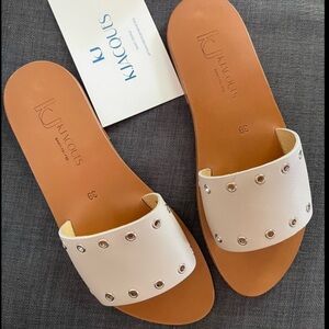 K.Jacques Marsili Sandals Women size 8 (39) White Leather Stud Open Toe Slides